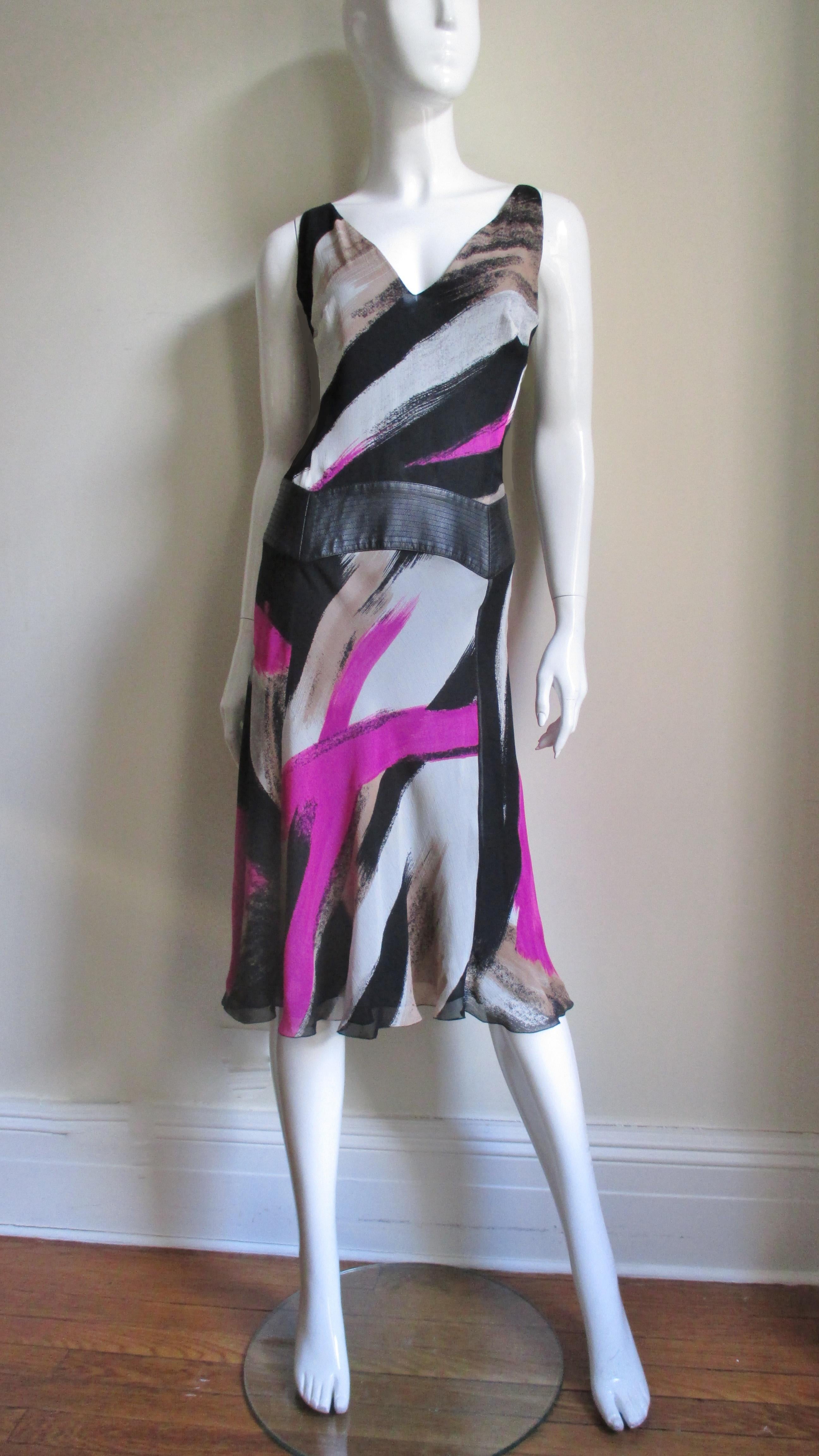 Gianni Versace Couture Silk Dress with Leather Hip Band A/W 2001 For Sale 3