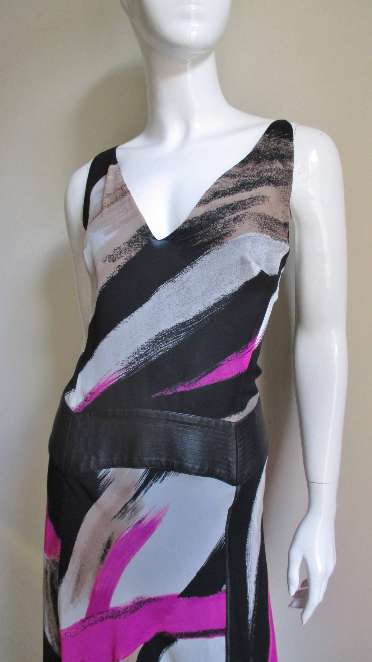 Black Gianni Versace Couture Silk Dress with Leather Hip Band A/W 2001 For Sale
