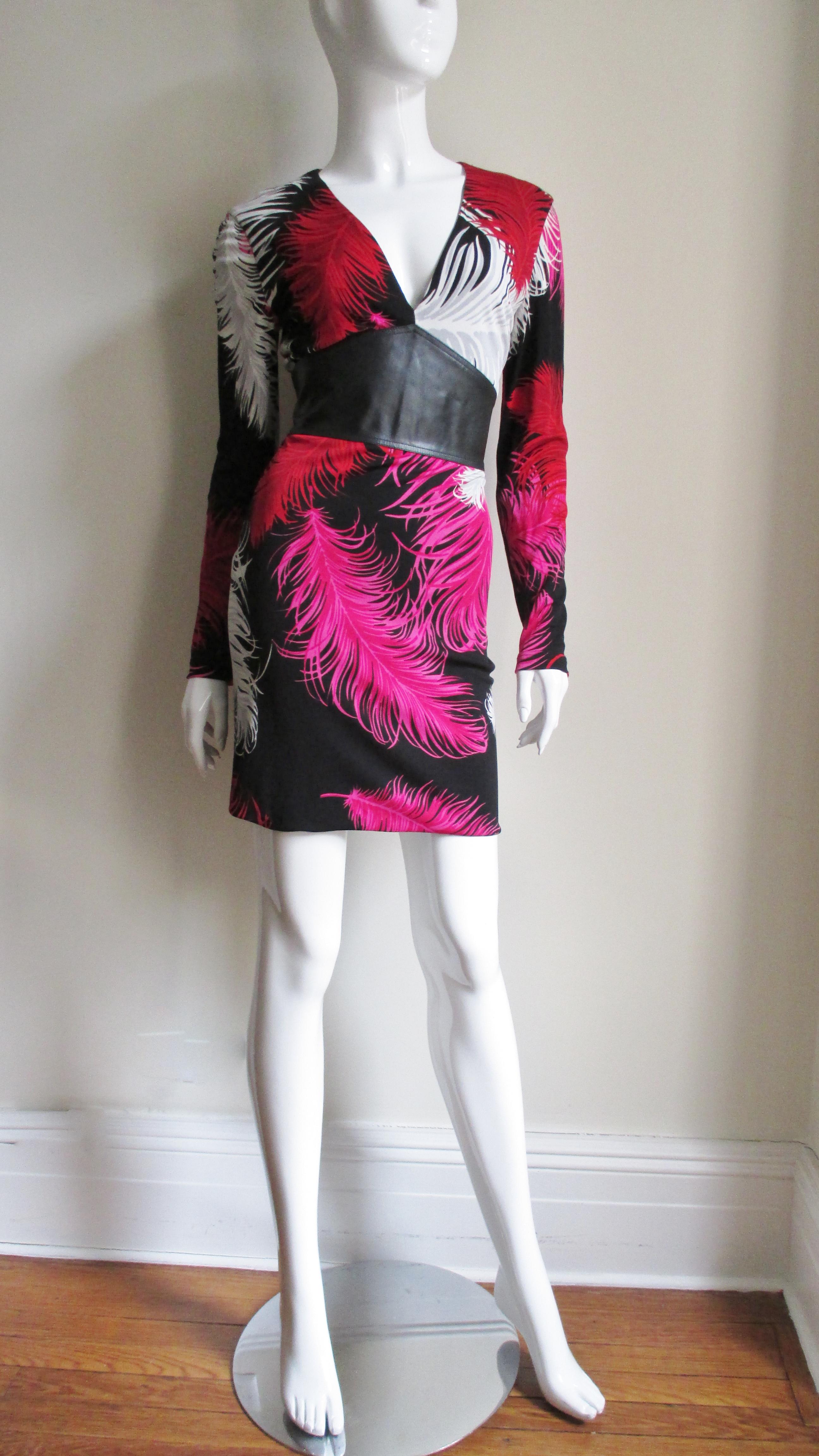  Gianni Versace Vintage Silk Jersey Dress with Leather Waist For Sale 1