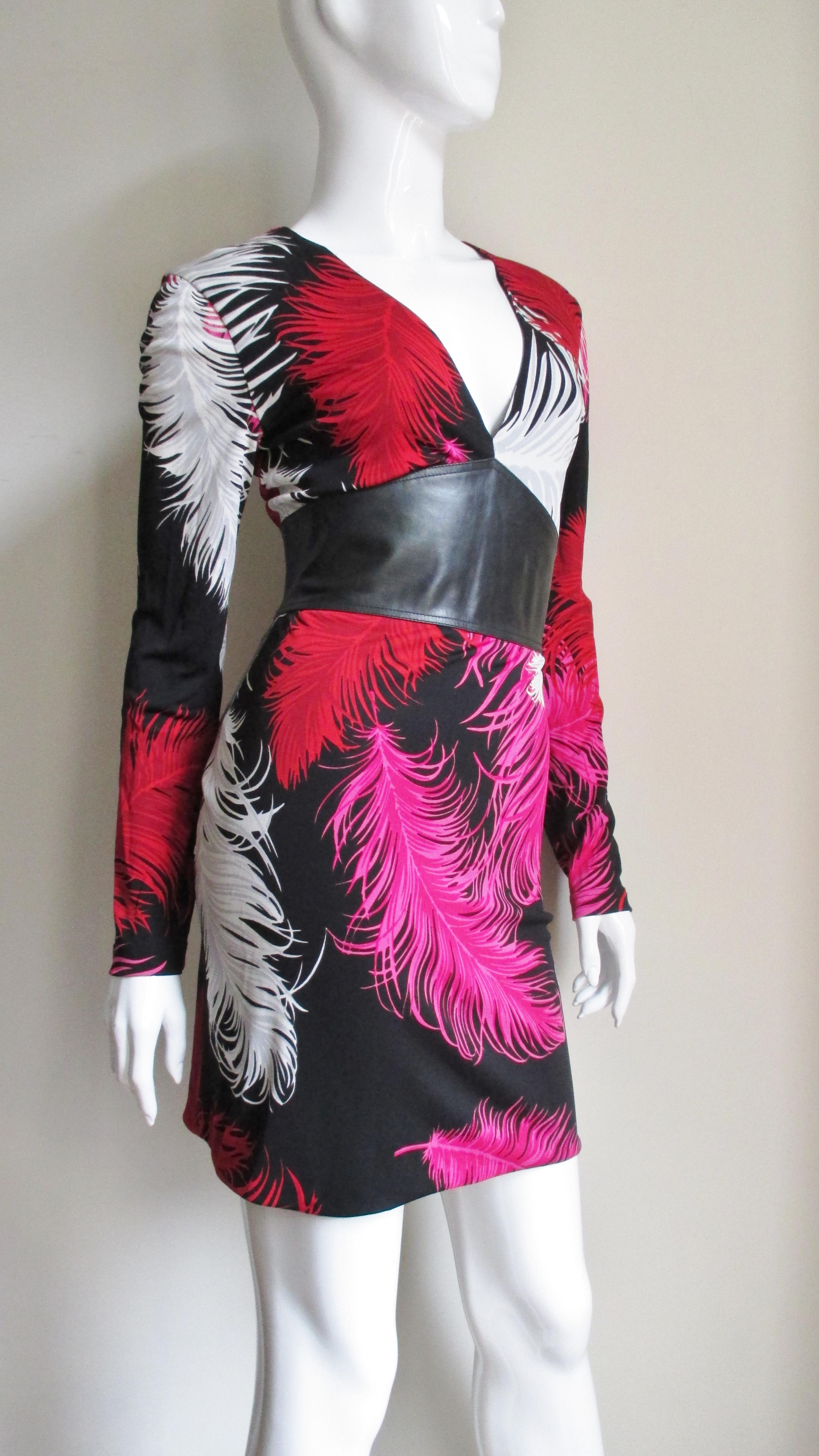 Women's  Gianni Versace Vintage Silk Jersey Dress with Leather Waist For Sale