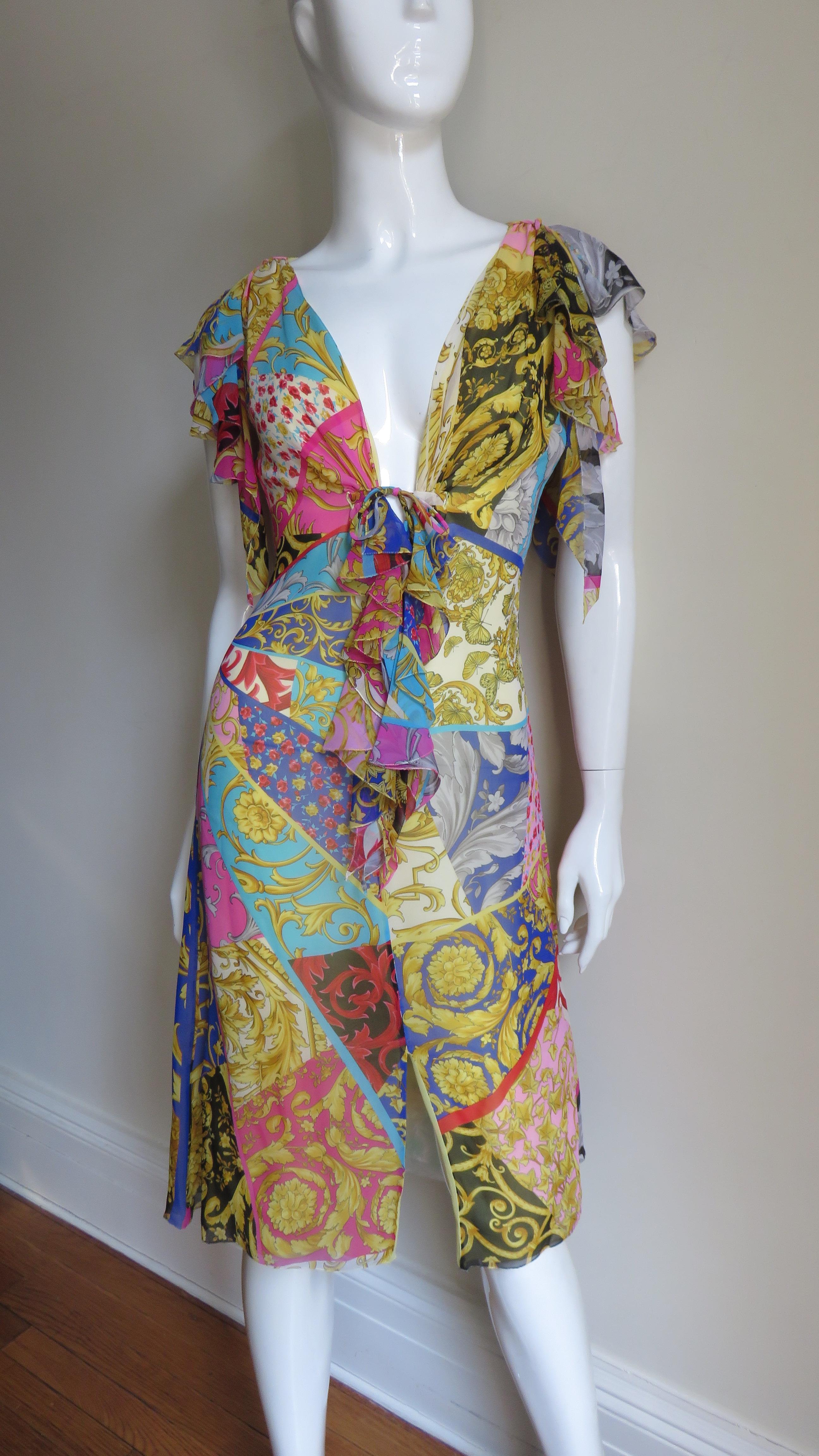 Gianni Versace Silk Patchwork Print Dress  For Sale 1