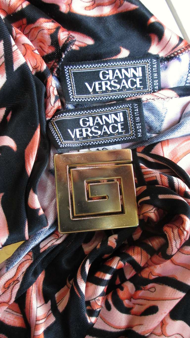 Gianni Versace Silk Skirt and Top Set with Hardware For Sale 5