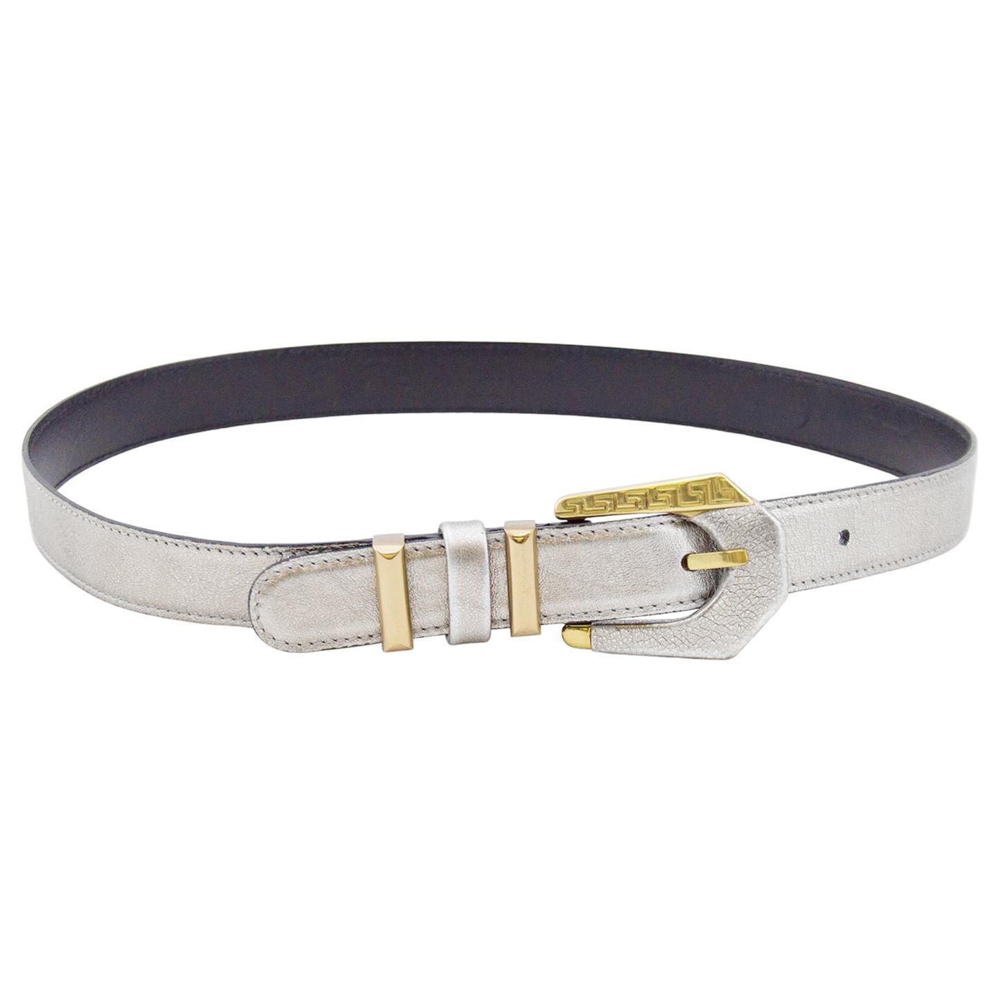 1990s Gianni Versace Silver Leather and Gold Belt For Sale