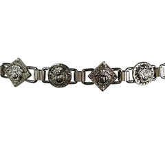 1990s Gianni Versace Silver Medusa Medallion Thin Pendant Belt