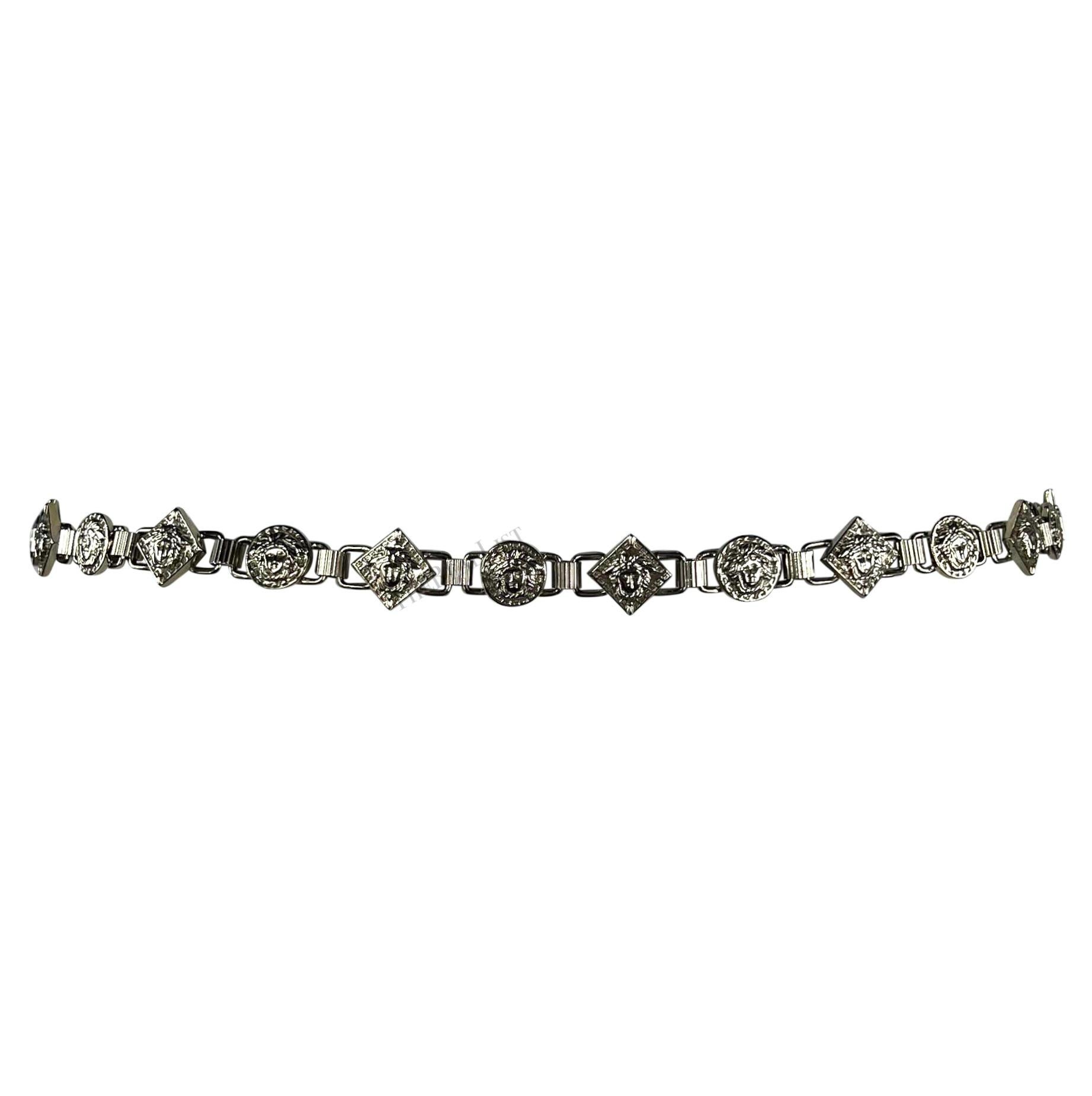 1990s Gianni Versace Silver Medusa Medallion Thin Pendant Belt For Sale 1