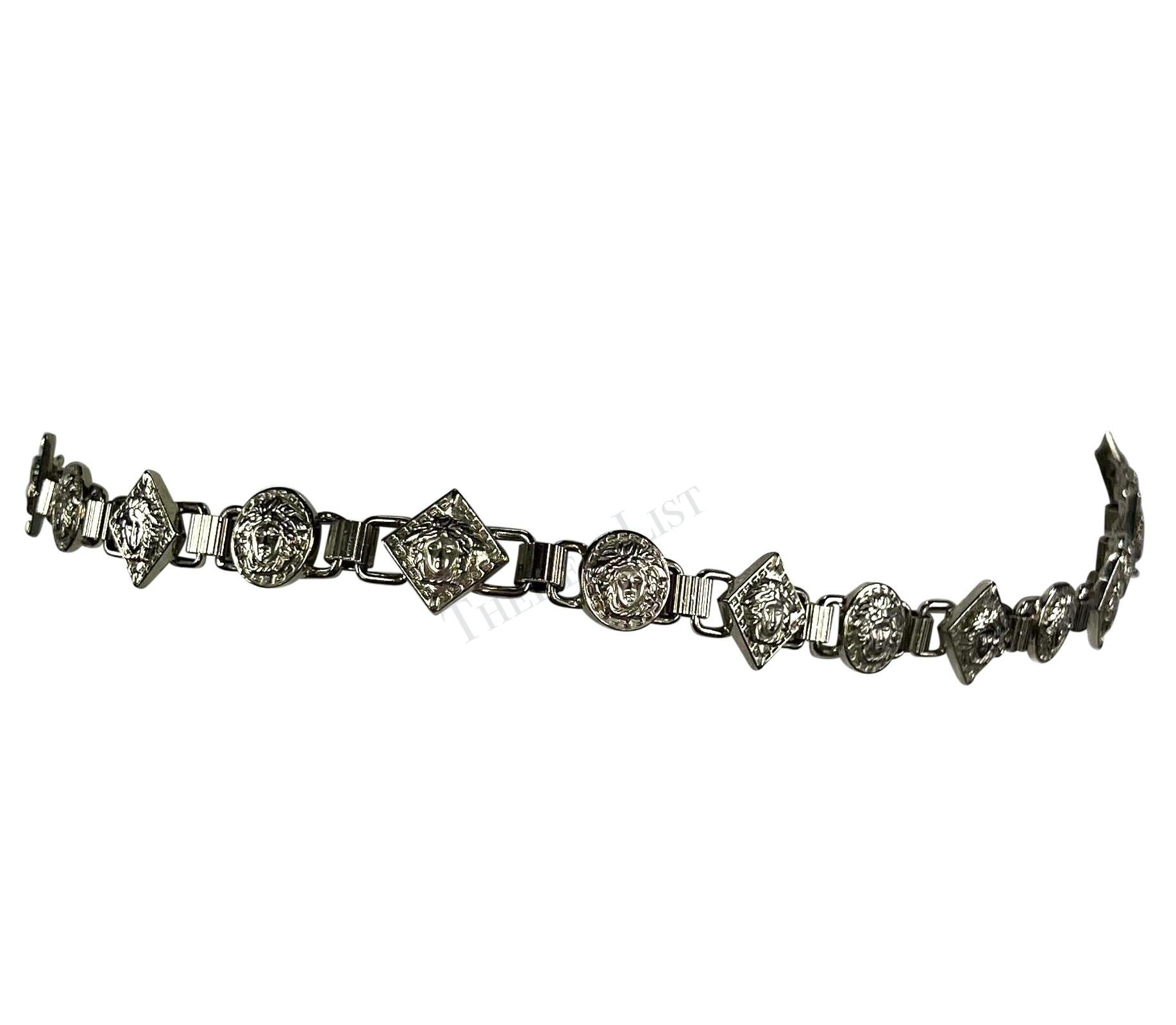1990s Gianni Versace Silver Medusa Medallion Thin Pendant Belt For Sale 3