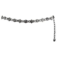 Vintage 1990s Gianni Versace Silver Medusa Medallion Thin Pendant Belt
