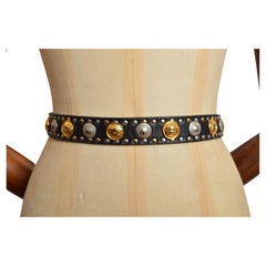 1990’s Gianni Versace Studded Black Leather Gold Medusa Head Belt