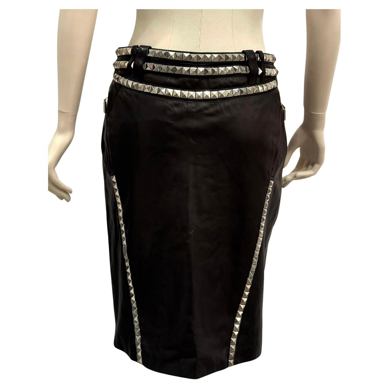 1990s Gianni Versace studded leather skirt