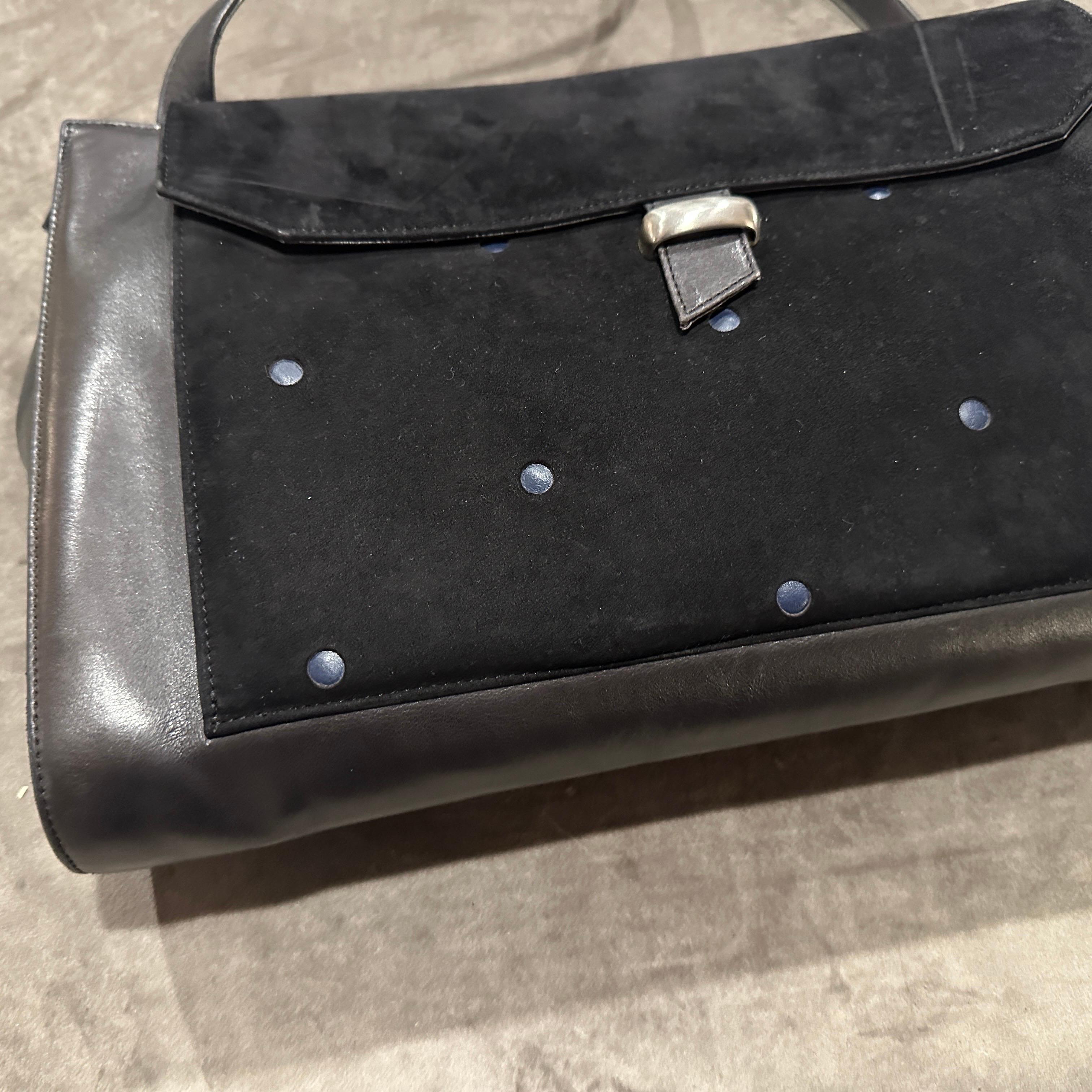 Black 1990s Gianni Versace Suede and Leather Shoulder Bag For Sale
