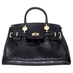 Vintage 1990's GIANNI VERSACE SUNBURST BIRKINS Women's Black Handbag BAG