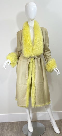 Gianni Versace Fall 2000 Tan Leather Yellow Shearling Fur Vintage Coat Jacket