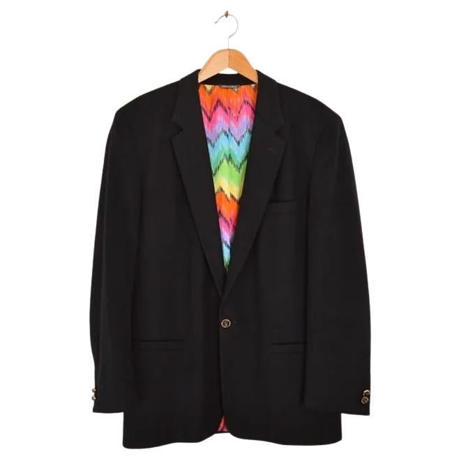 1990s Gianni Versace Versus Pure Wool Colourful Rainbow lined Blazer suit Jacket For Sale