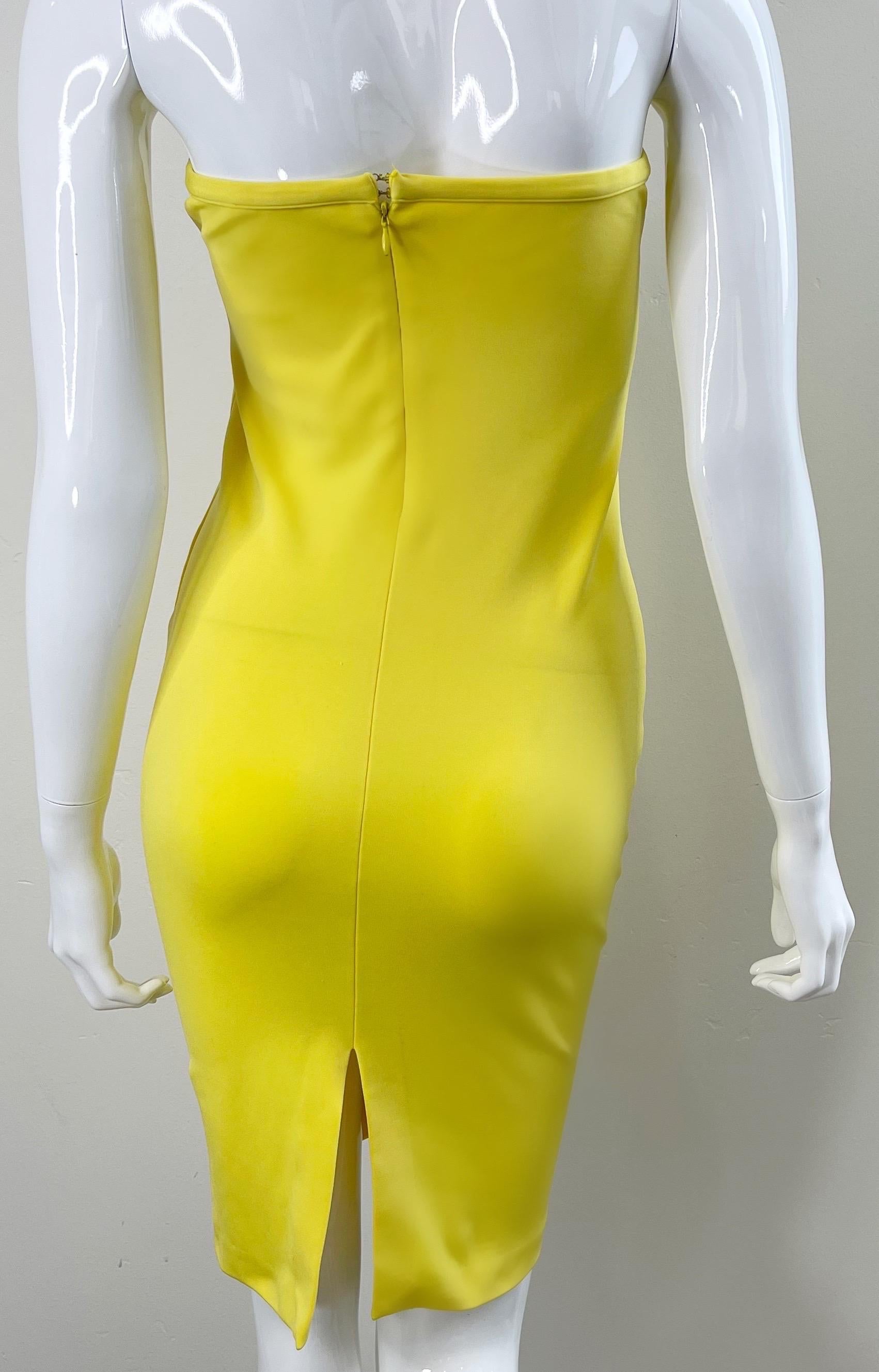 1990s Gianni Versace Versus Size 8 Canary Yellow Strapless Vintage 90s Dress For Sale 7