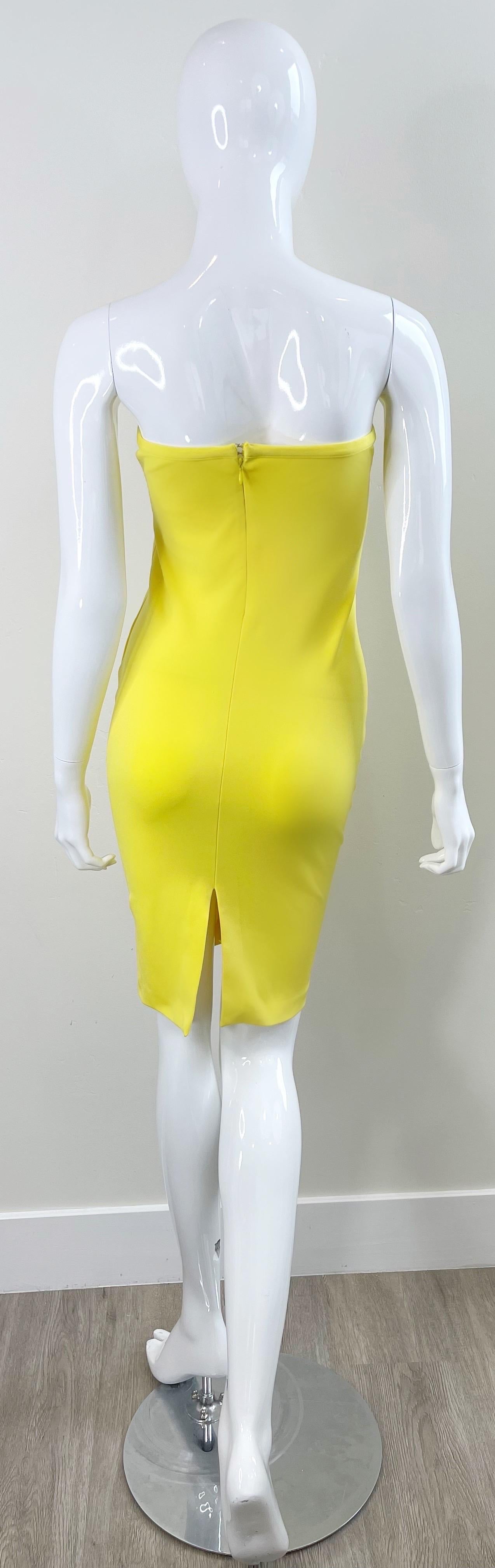 1990s Gianni Versace Versus Size 8 Canary Yellow Strapless Vintage 90s Dress For Sale 1