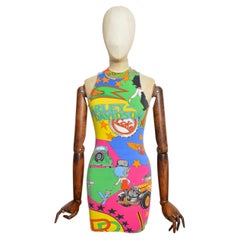 1990s Gianni Versace Vintage Bodycon Dress with Colourful Betty Boop Print XS-S