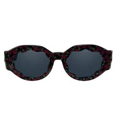 1990s Gianni Versace Wavy Frame Rose Print Medusa Logo Chunky Sunglassess