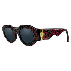 1990 Gianni Versace Wavy Frame Rose Print Medusa Logo Chunky Sunglassess