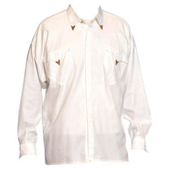 Retro 1990S GIANNI VERSACE White Cotton Men's Western Shirt