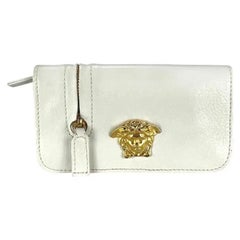 Anni '90 Gianni Versace Pelle bianca Oro Medusa Mini Flap Belt Borsa Pouch
