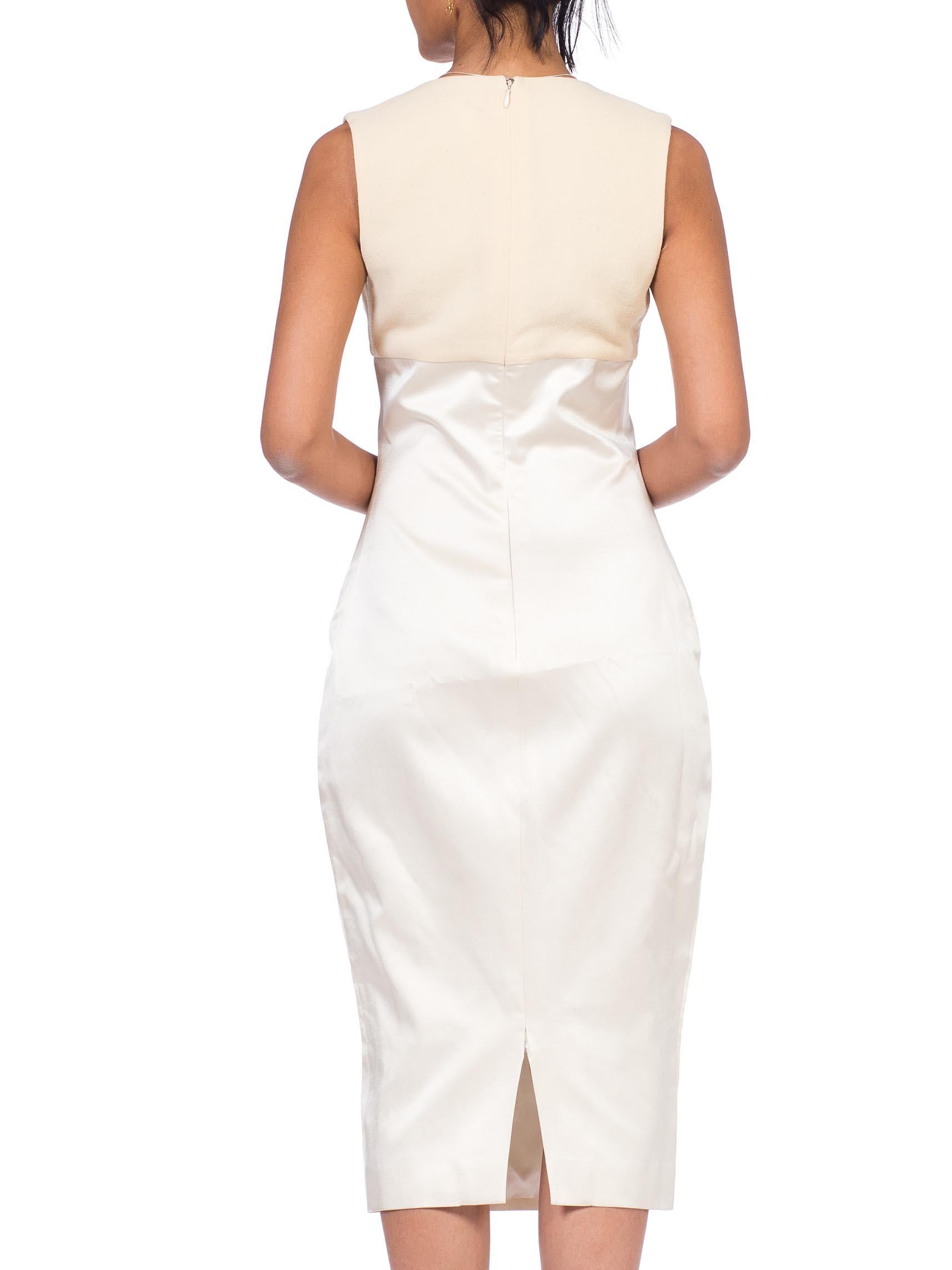 1990S GIANNI VERSACE Cream Silk Satin Sharply Fitted Dress With Stretch Wool At In Excellent Condition For Sale In New York, NY