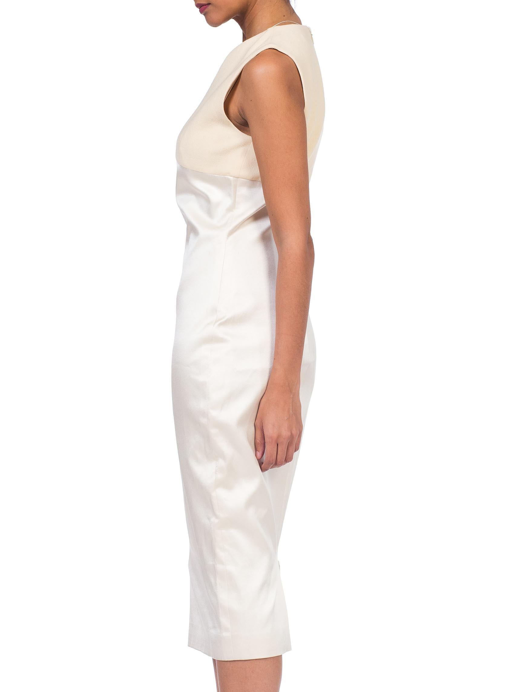 Women's 1990S GIANNI VERSACE Cream Silk Satin Sharply Fitted Dress With Stretch Wool At For Sale