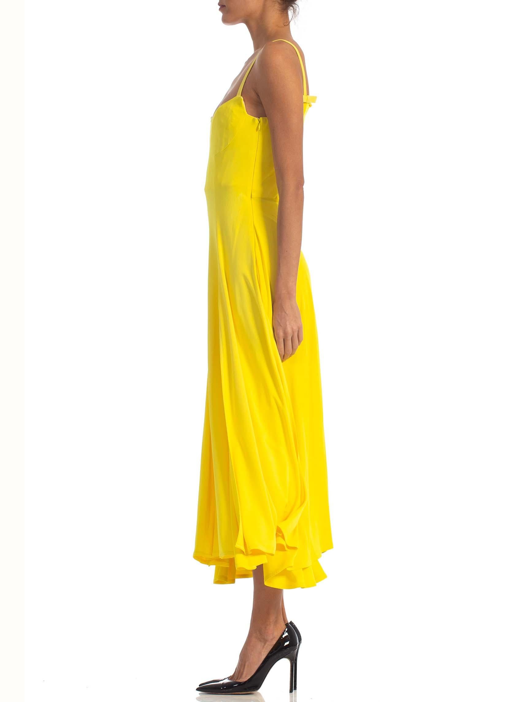 Women's 1990S GIANNI VERSACE Yellow Poly Blend Stretch Gown With High Slits And Matchin For Sale