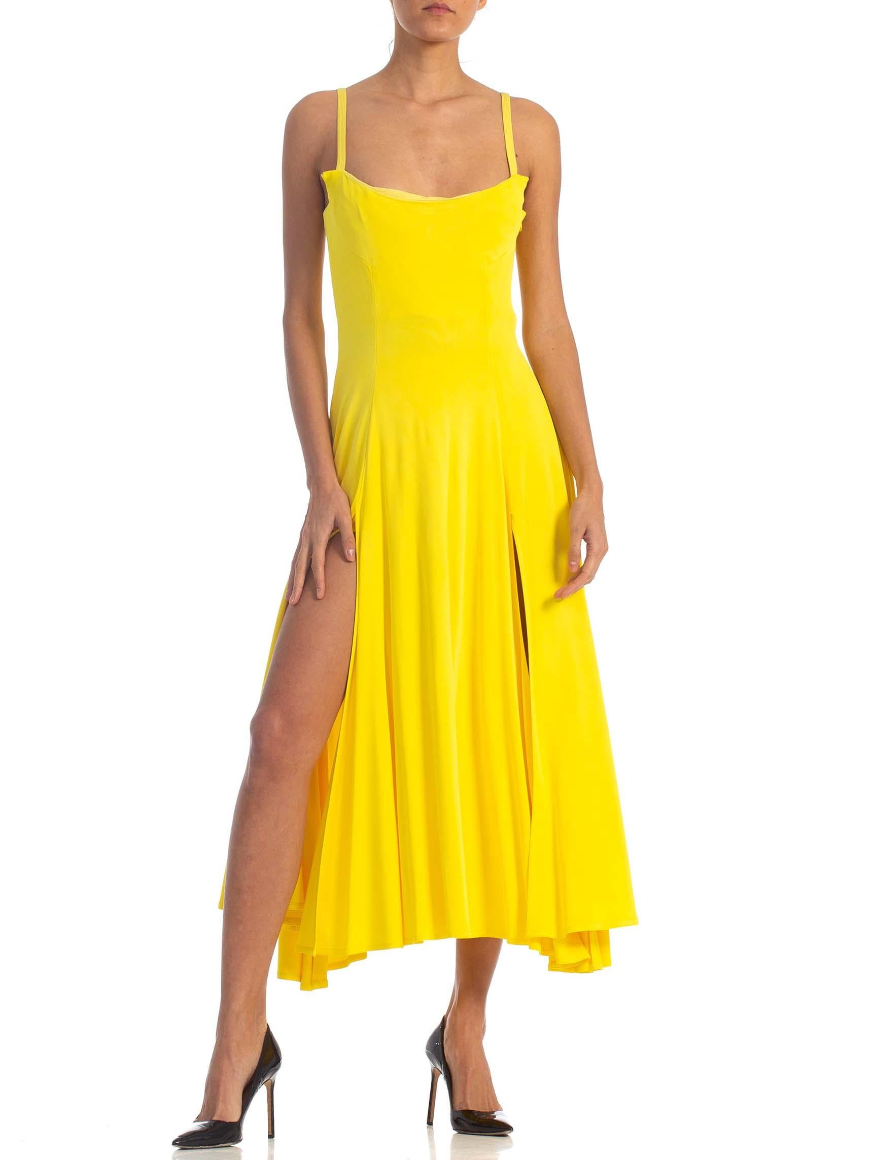 1990S GIANNI VERSACE Yellow Poly Blend Stretch Gown With High Slits And Matchin For Sale 1