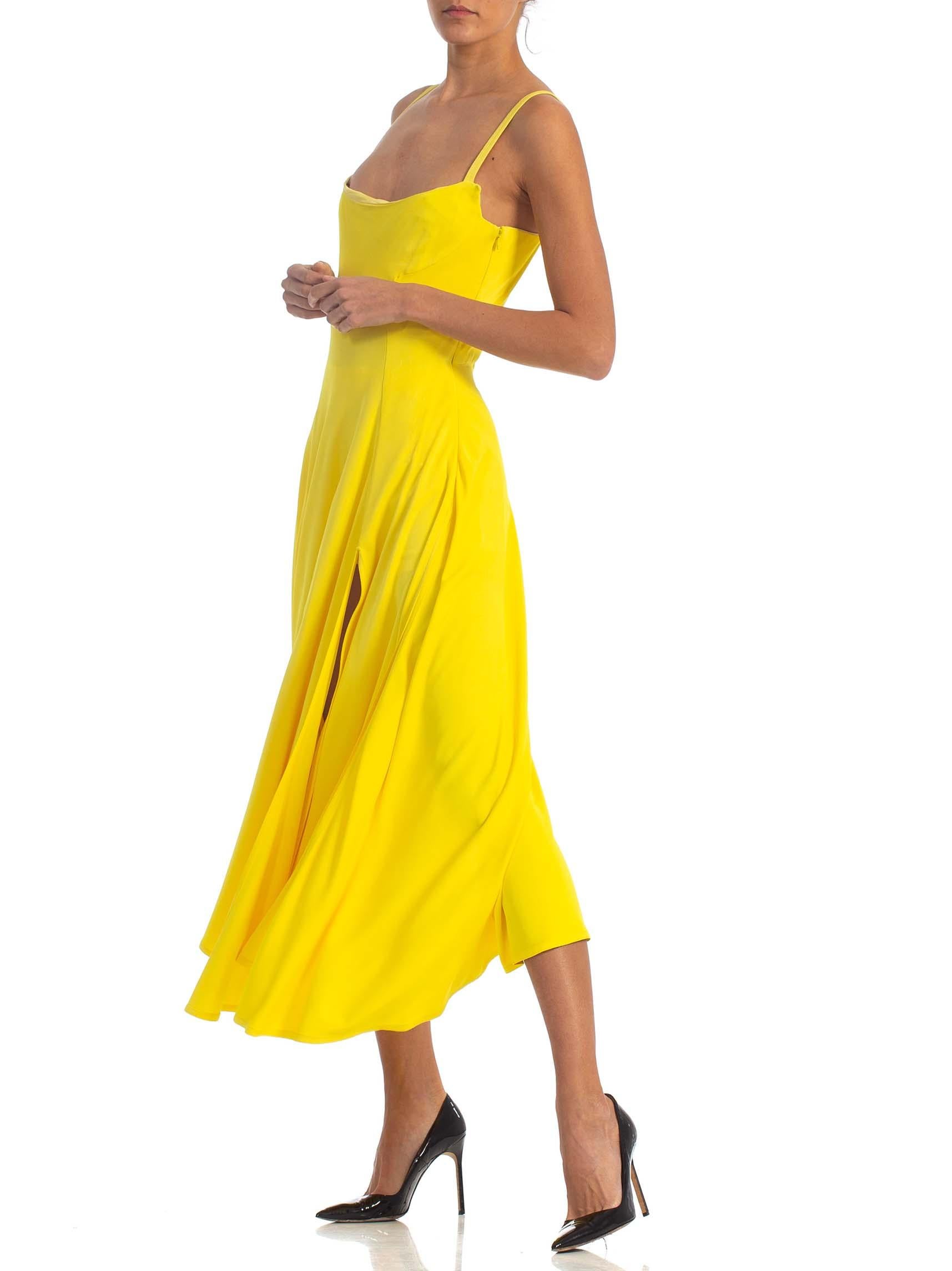 1990S GIANNI VERSACE Yellow Poly Blend Stretch Gown With High Slits And Matchin For Sale 3