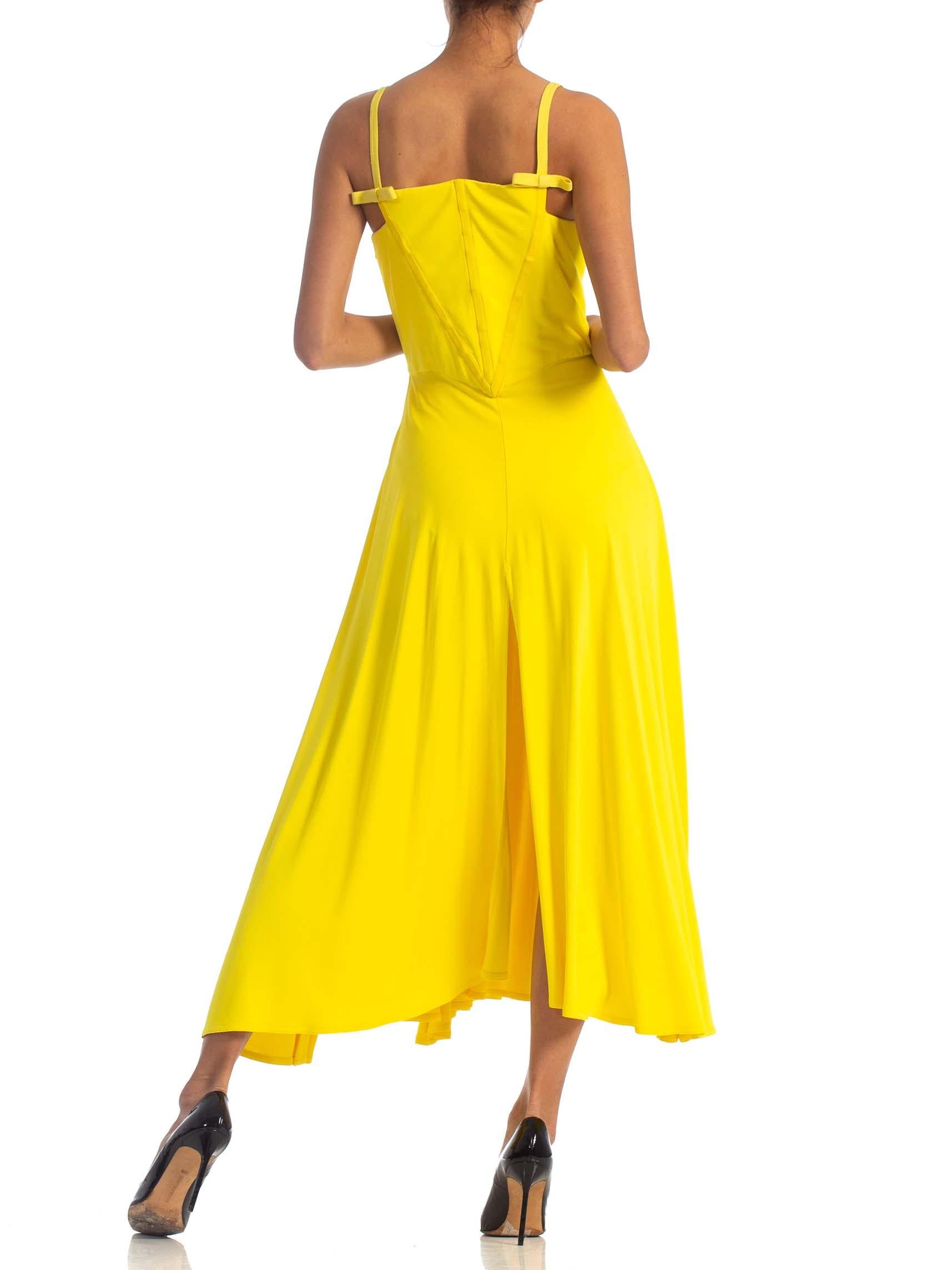 1990S GIANNI VERSACE Yellow Poly Blend Stretch Gown With High Slits And Matchin For Sale 4