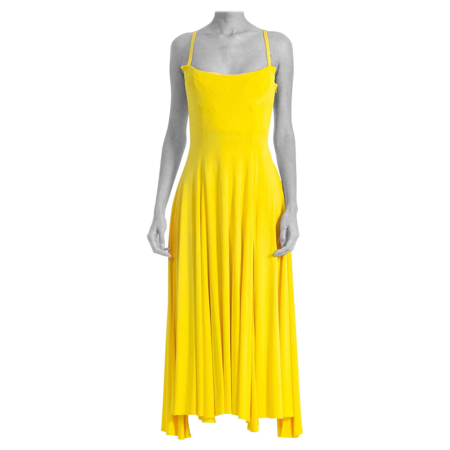 1990S GIANNI VERSACE Yellow Poly Blend Stretch Gown With High Slits And Matchin For Sale