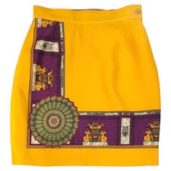 1990s Gianni Versace Multicolor Greek Mythology High Waist Wool Skirt 