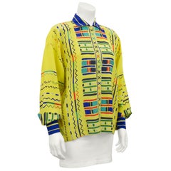 1990s Gianni Versace Yellow Silk Blouse with Geometric Details