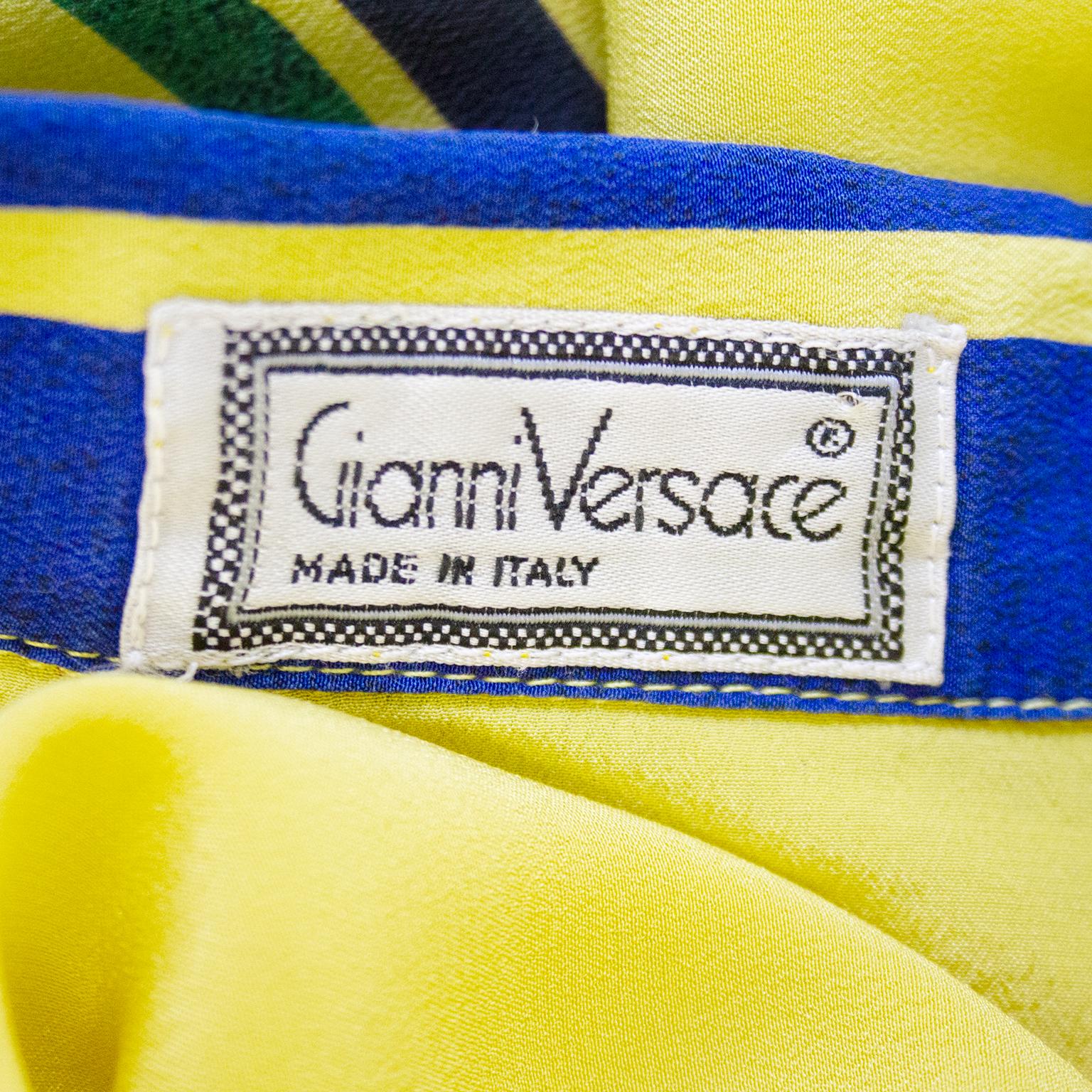 Women's or Men's 1990s Gianni Versace Yellow Silk Blouse with Geometric Details For Sale