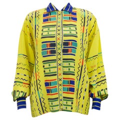 Retro 1990s Gianni Versace Yellow Silk Blouse with Geometric Details