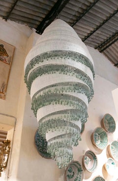 1990s Giant Modern Lamp with iron Frame and Crystal Glass Lollipops