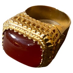 1990s Gilded Sterling Silver and Carnelian Italian Fashion Ring by Anomis