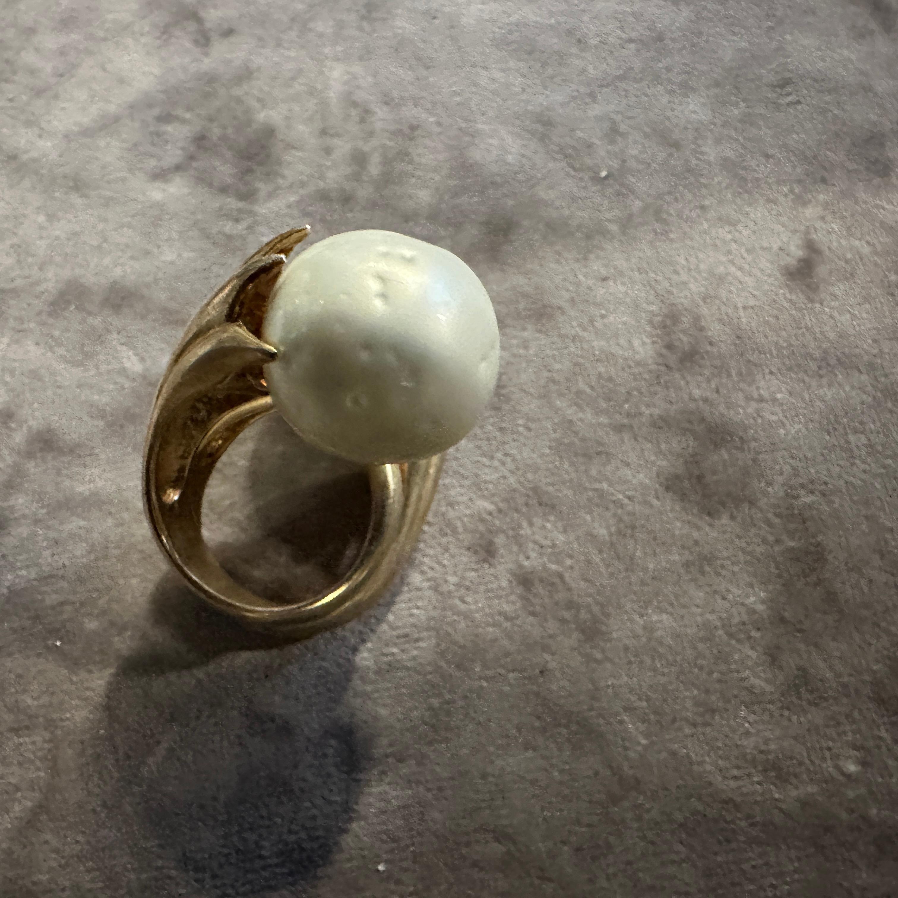Women's 1990s Gilded Sterling Silver and Natural Pearl Sculptured Huge Italian Ring For Sale