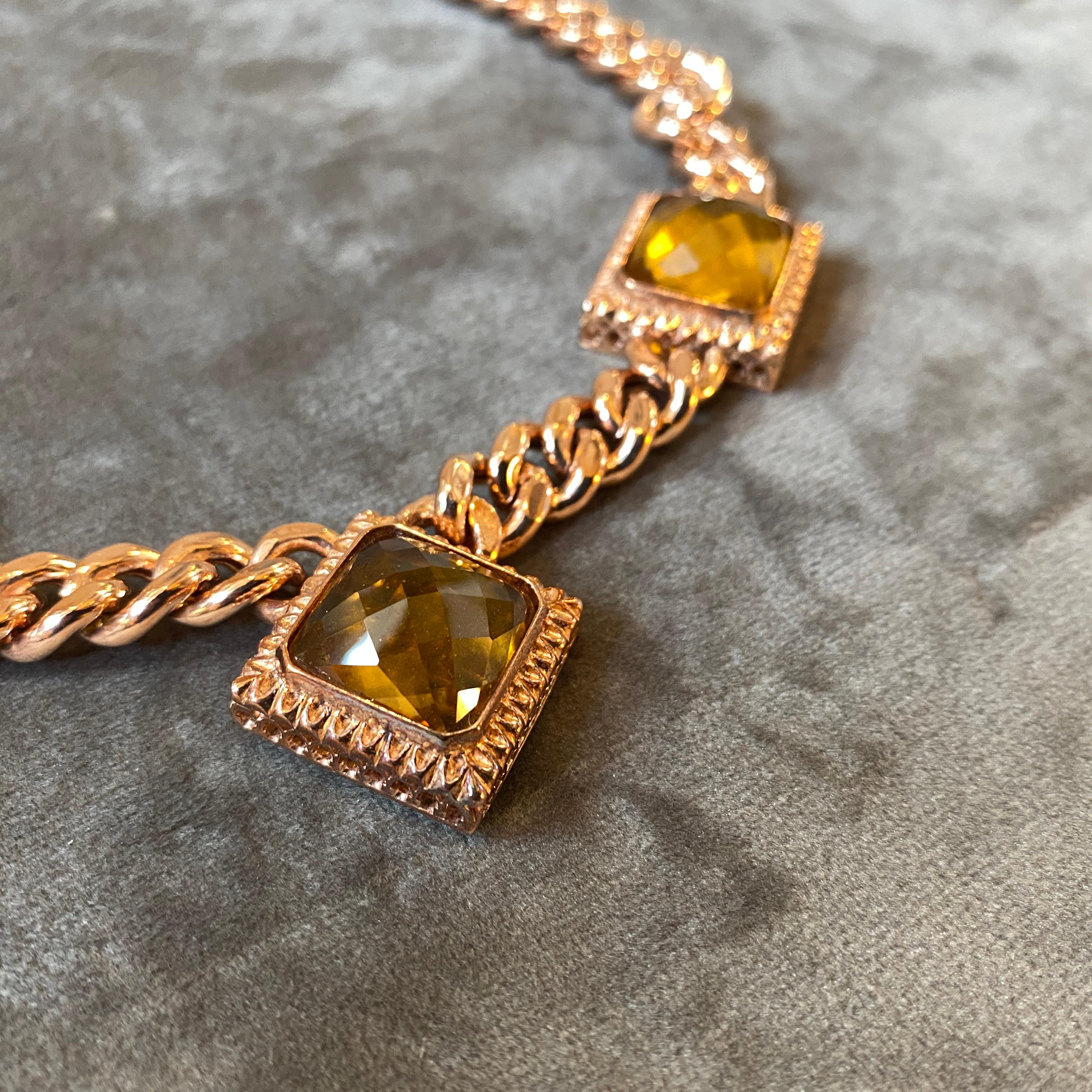 Contemporary 1990s Gilded Sterling Silver and Square Hydrotermal Quartz Italian Necklace For Sale