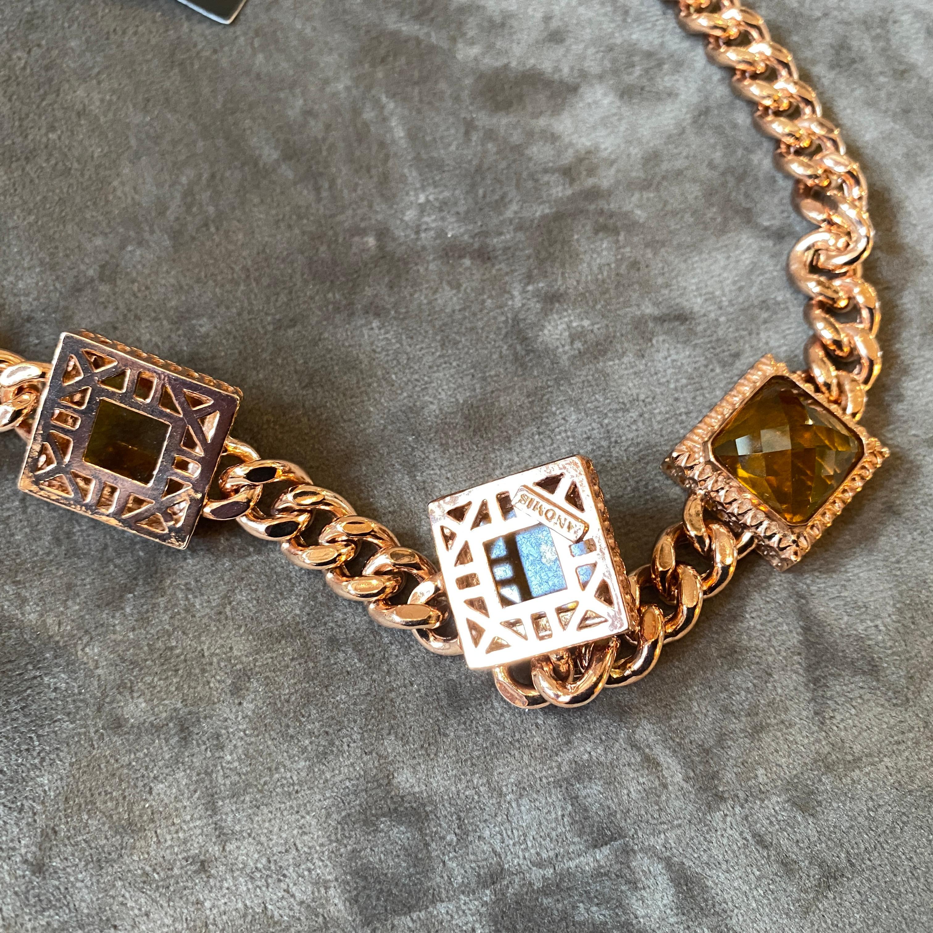 1990s Gilded Sterling Silver and Square Hydrotermal Quartz Italian Necklace In Excellent Condition For Sale In Aci Castello, IT
