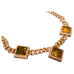 Collana italiana in argento dorato e quarzo idrotermale quadrato degli anni '90