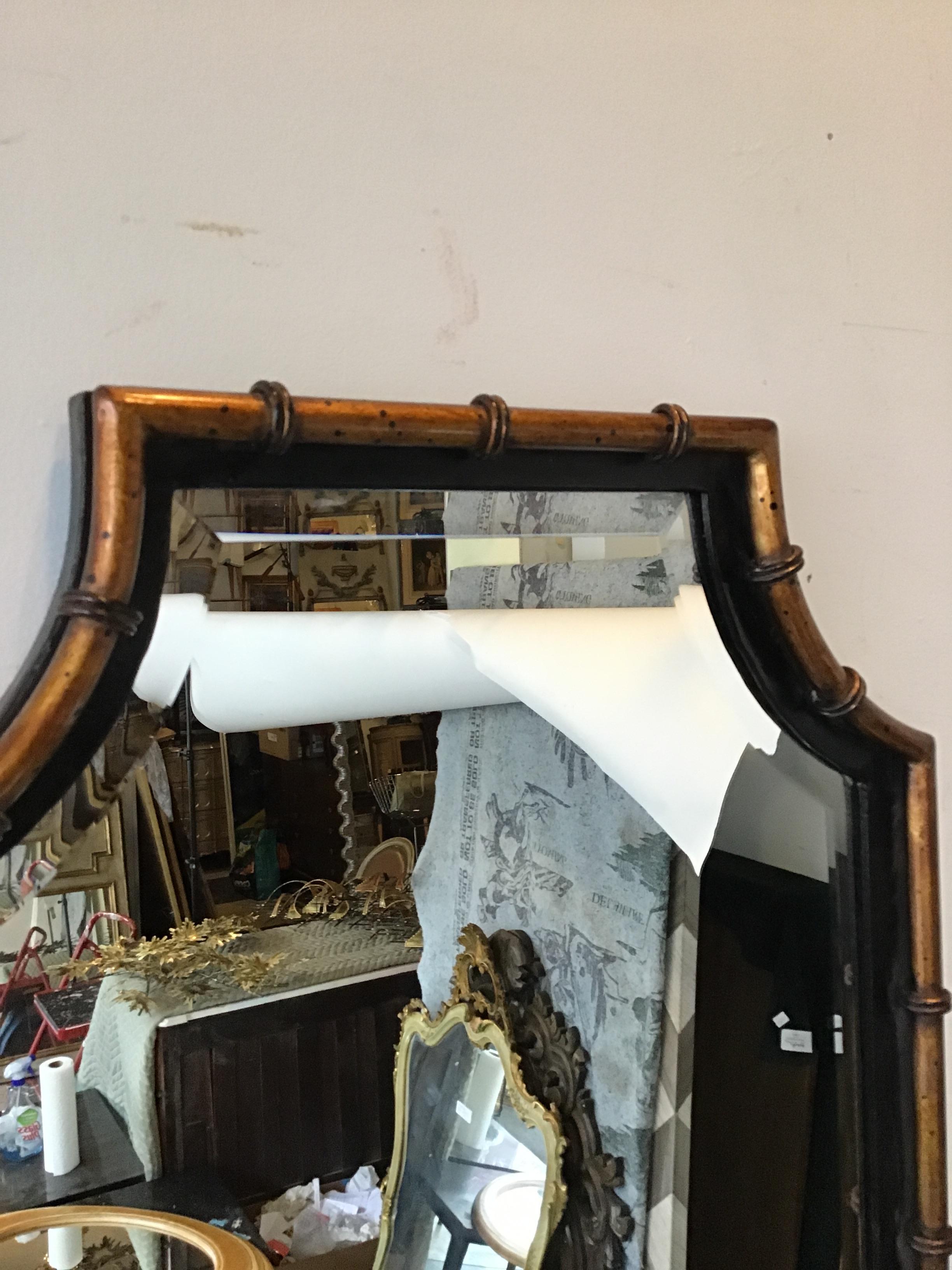 1990s Gilt Iron Faux Bamboo Beveled Mirror In Good Condition In Tarrytown, NY