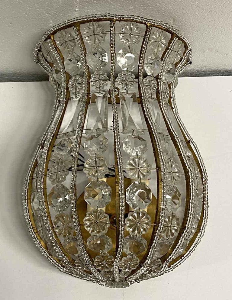 2000s Gilt Ribbed Crystal Basket Wall Sconce For Sale at 1stDibs