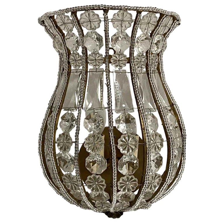 2000s Gilt Ribbed Crystal Basket Wall Sconce For Sale at 1stDibs
