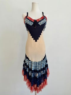 1990s Gingham & Lace Knit Dress