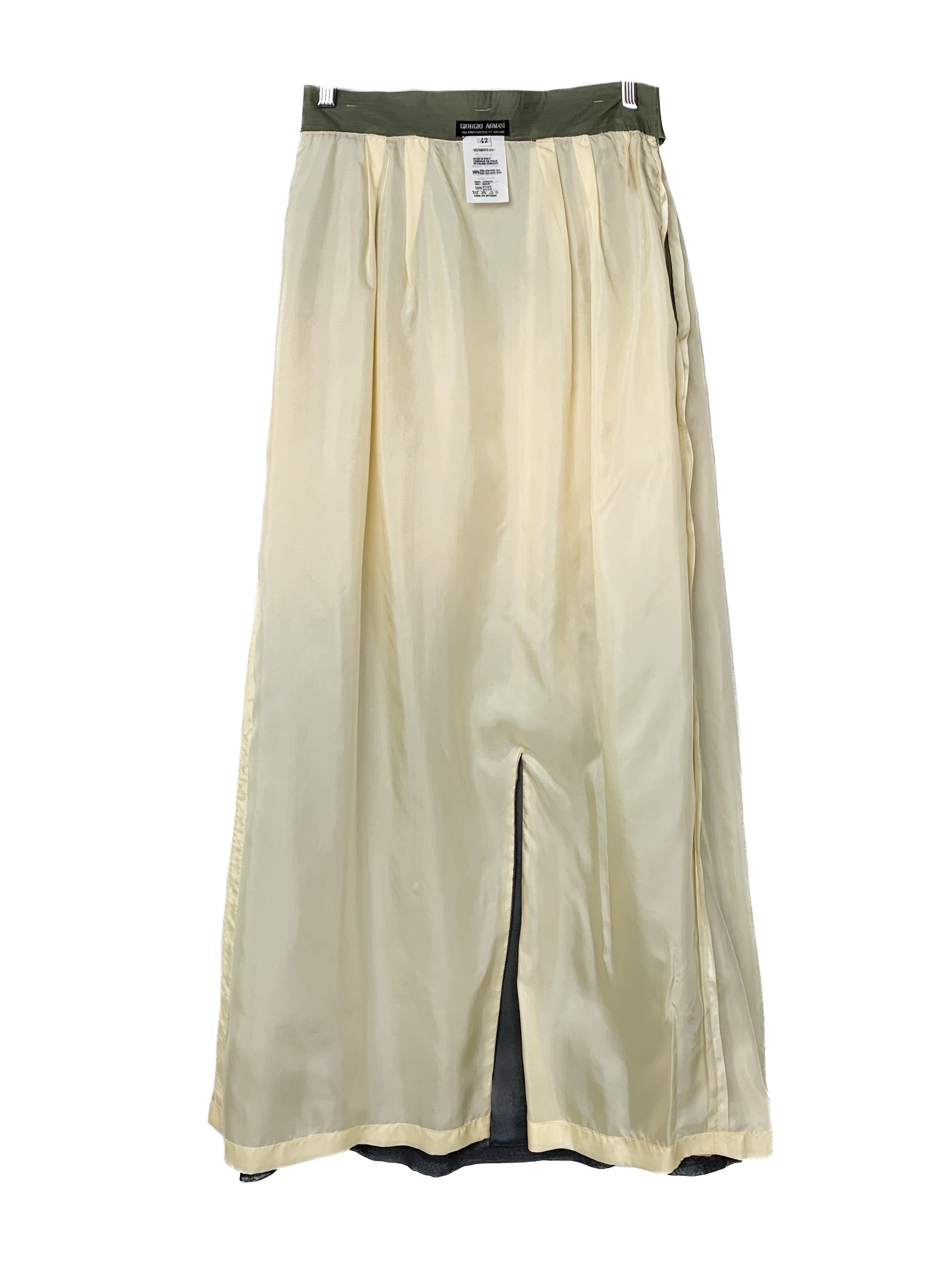 1990s Giorgio Armani 100% silk multicolour ombré print maxi skirt, Small 3