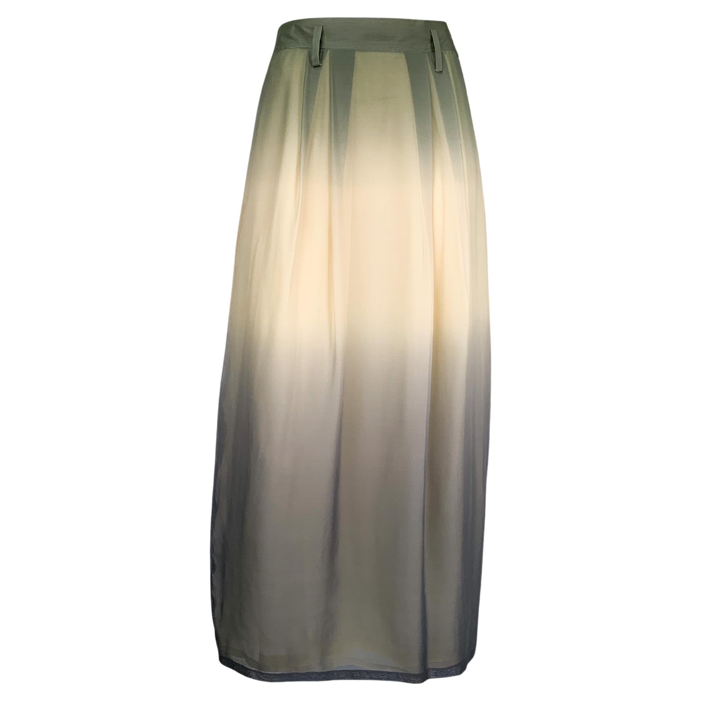 1990s Giorgio Armani 100% silk multicolour ombré print maxi skirt, Small