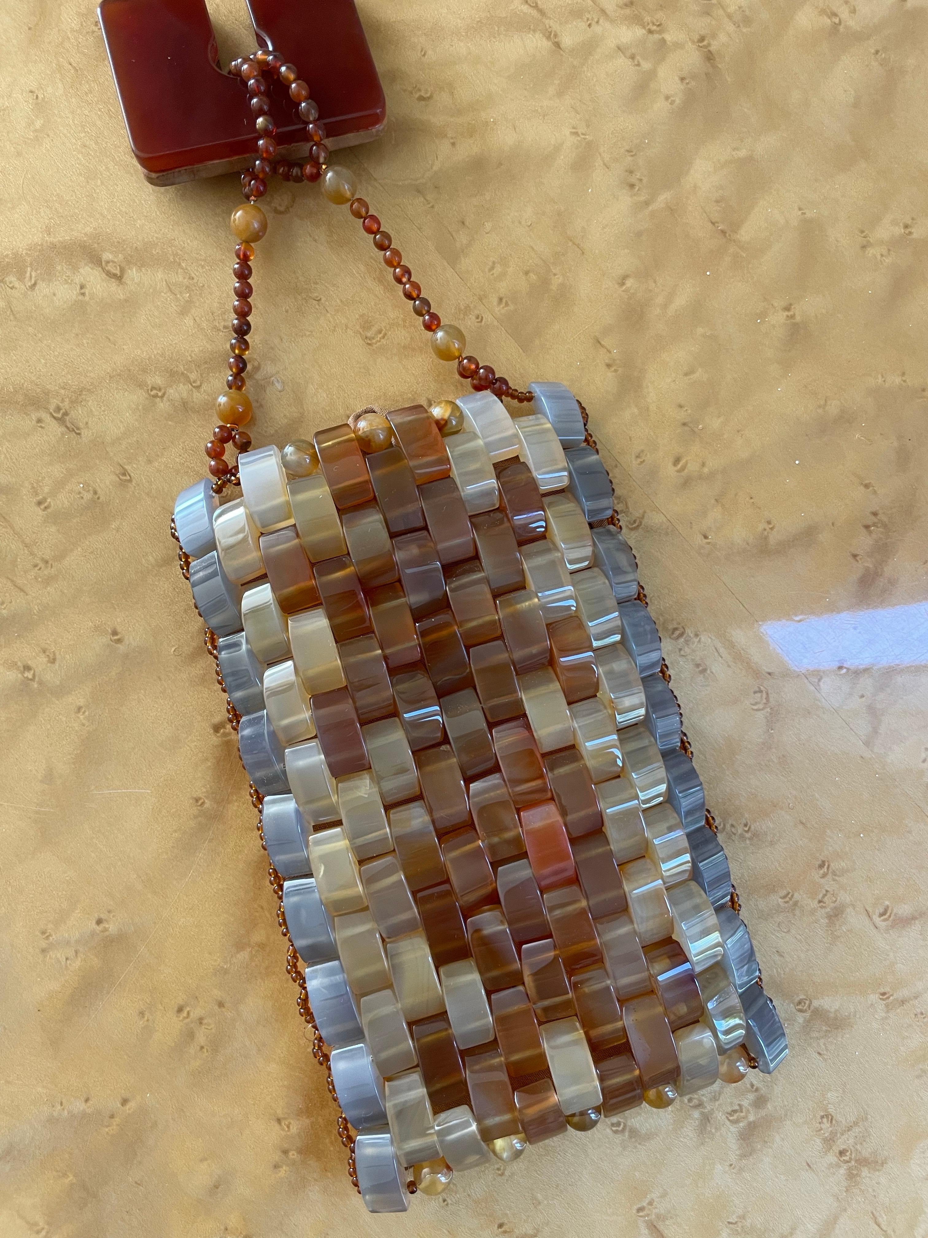 1990er Jahre Giorgio Armani Achat Perlen Mosaik Abendtasche Vintage Italienisch Couture im Angebot 6