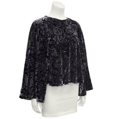 1990s Giorgio Armani Black and Grey Velvet Paisley Blouse