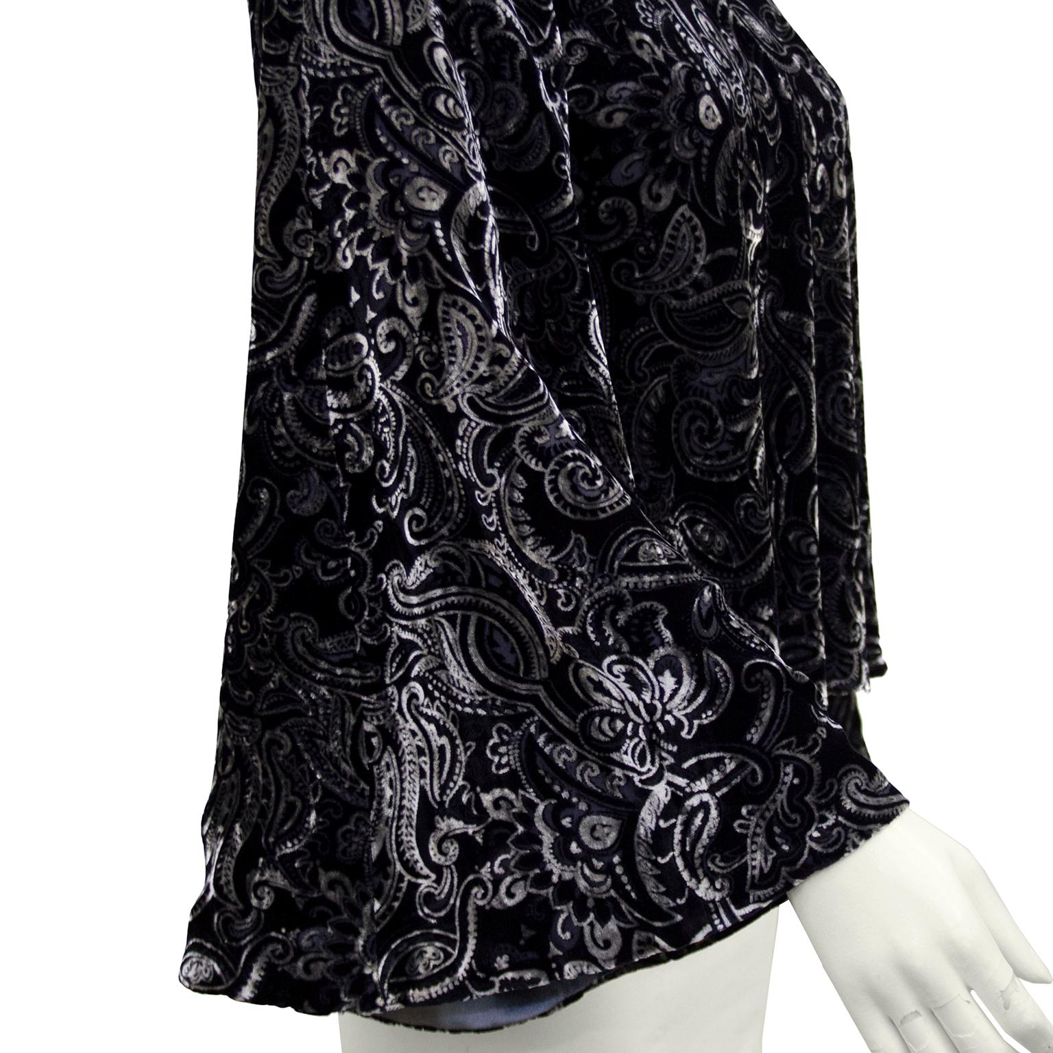 Women's 1990s Giorgio Armani Black and Grey Velvet Paisley Blouse  For Sale